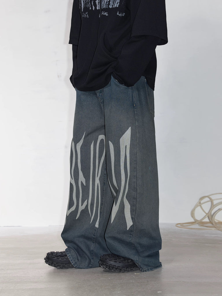 LABELROOM Graffiti Baggy Denim Pants