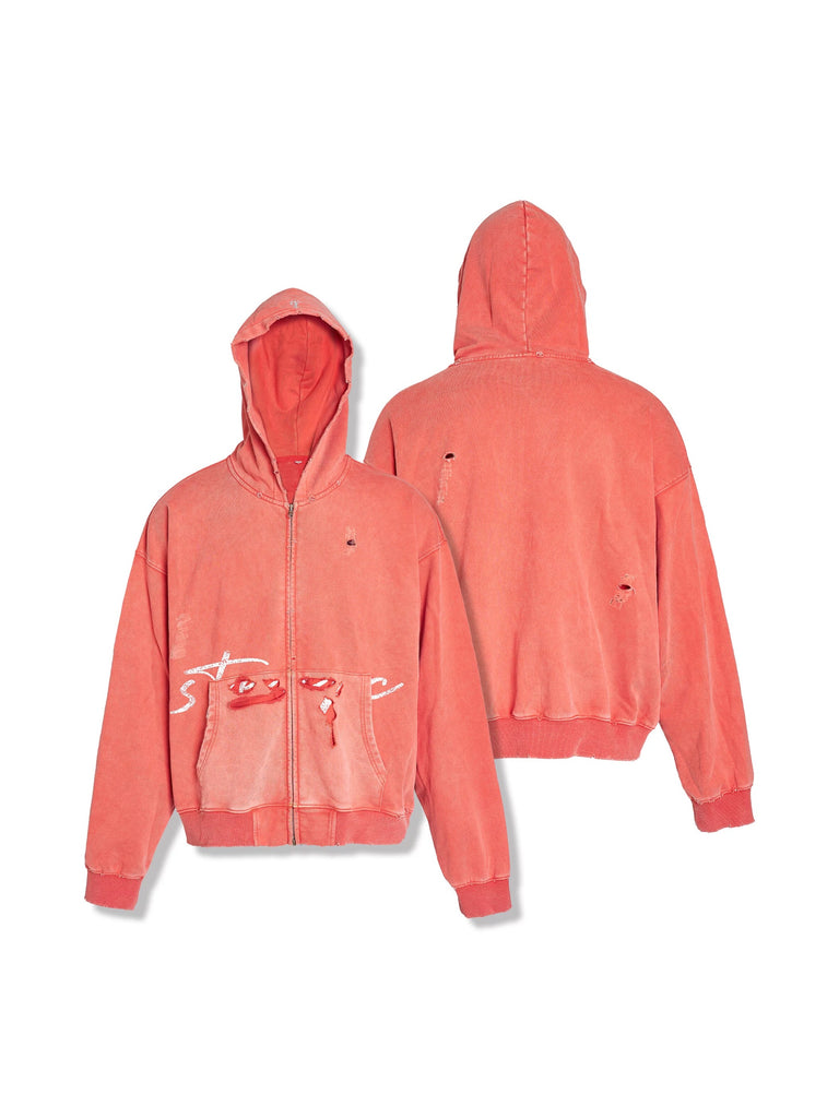 STEEPC Distressed Coral Zip Hoodie