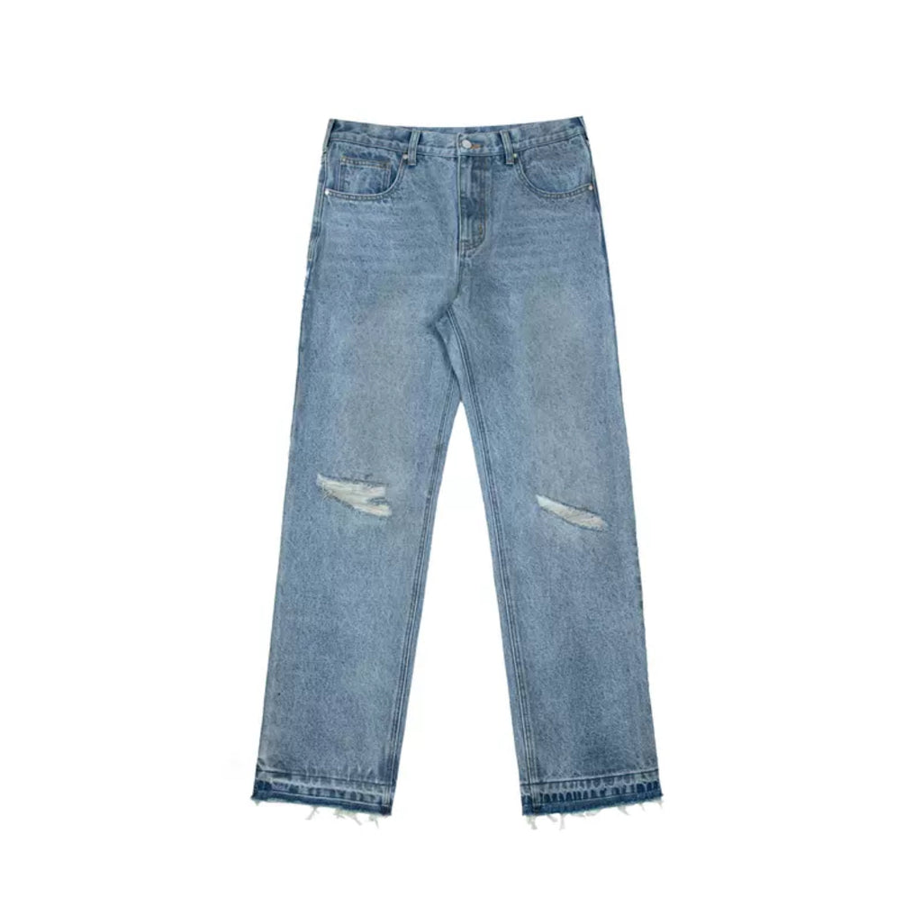 ORANGEDRAGON 2024 Distressed Raw Edge Straight-Leg Denim