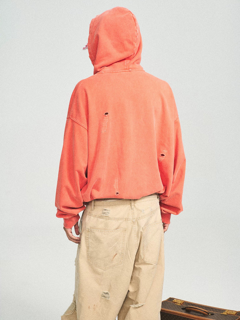 STEEPC Distressed Coral Zip Hoodie