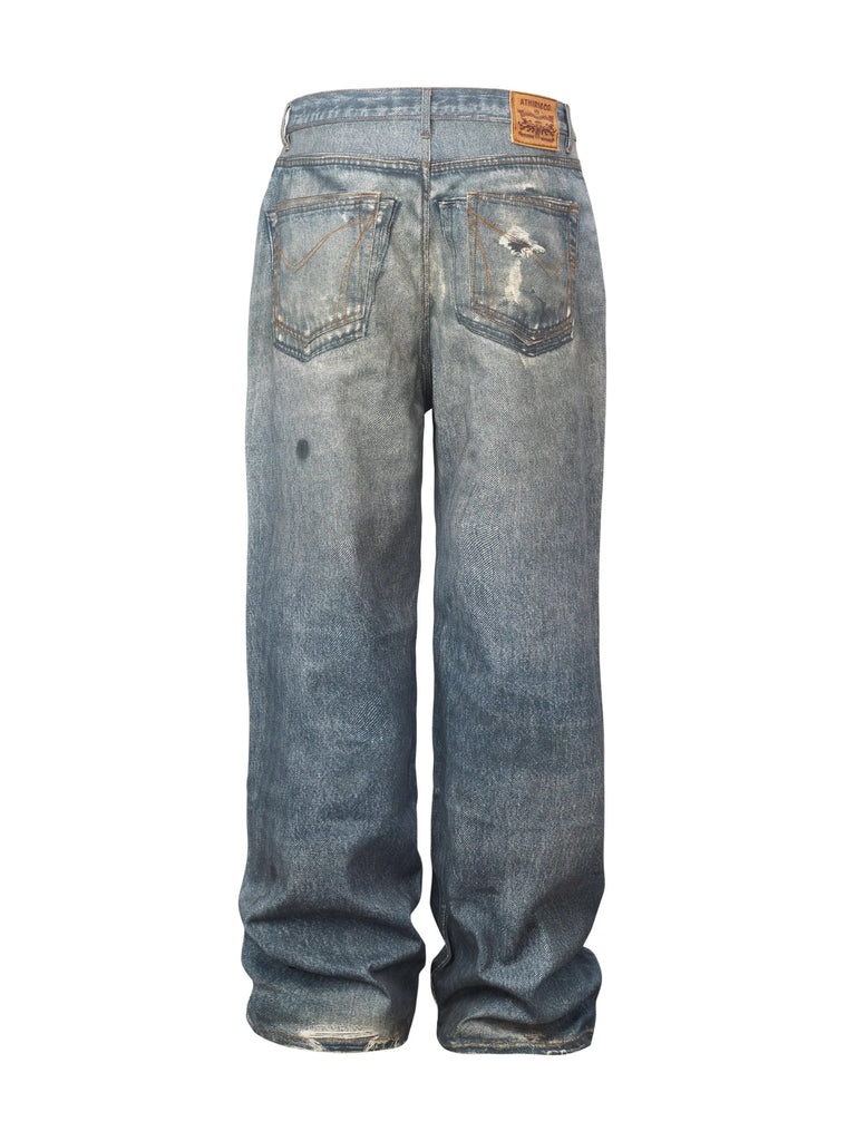 ATHIRI 3D Digital Rogue Stitch Distressed Denim