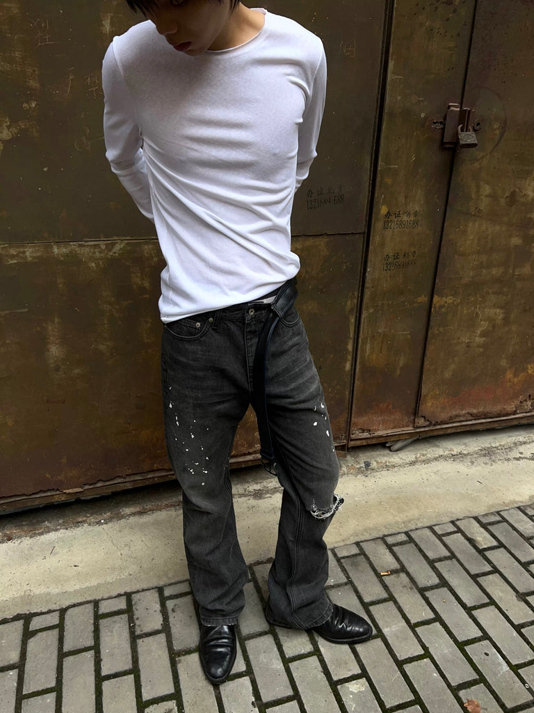 Construction Site Splatter Distressed Flared Jeans