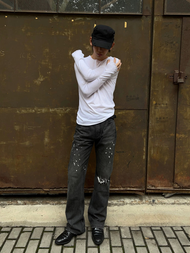 Construction Site Splatter Distressed Flared Jeans
