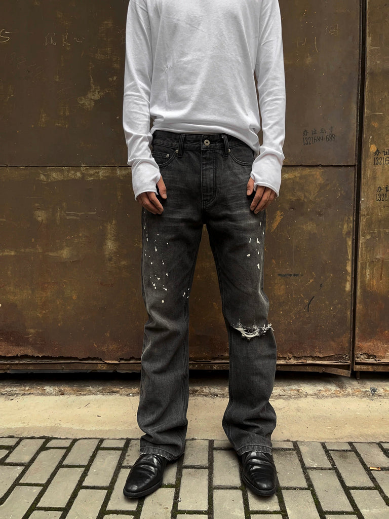 Construction Site Splatter Distressed Flared Jeans