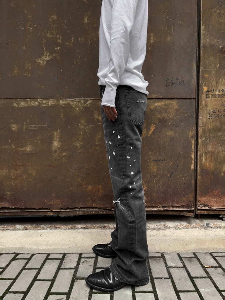 Construction Site Splatter Distressed Flared Jeans