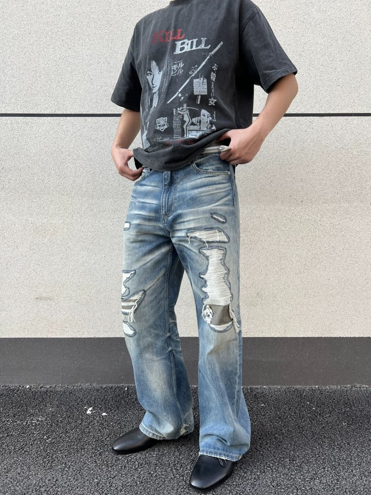 HermitCreate Reverse Stitch Distressed Denim