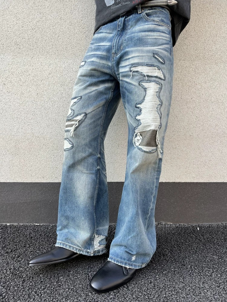 HermitCreate Reverse Stitch Distressed Denim