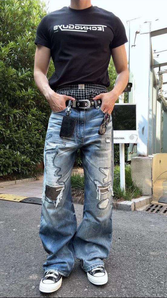 HermitCreate Reverse Stitch Distressed Denim