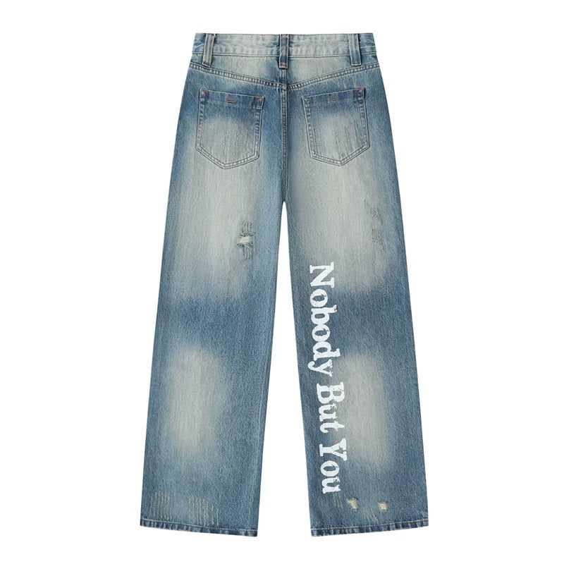 PSYCHO21 Rock Distressed Wide-Leg Denim