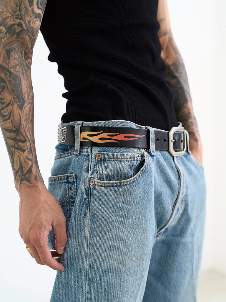 Soul Guerrilla Studded Flame Cowhide Belt