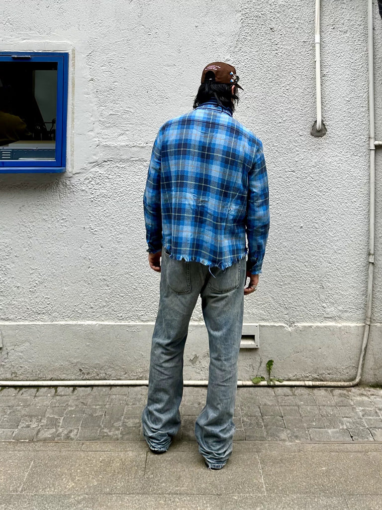 NLH Distressed Long-sleeve Plaid Shirt