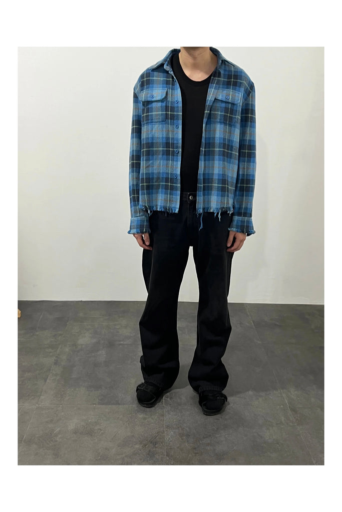 NLH Distressed Long-sleeve Plaid Shirt