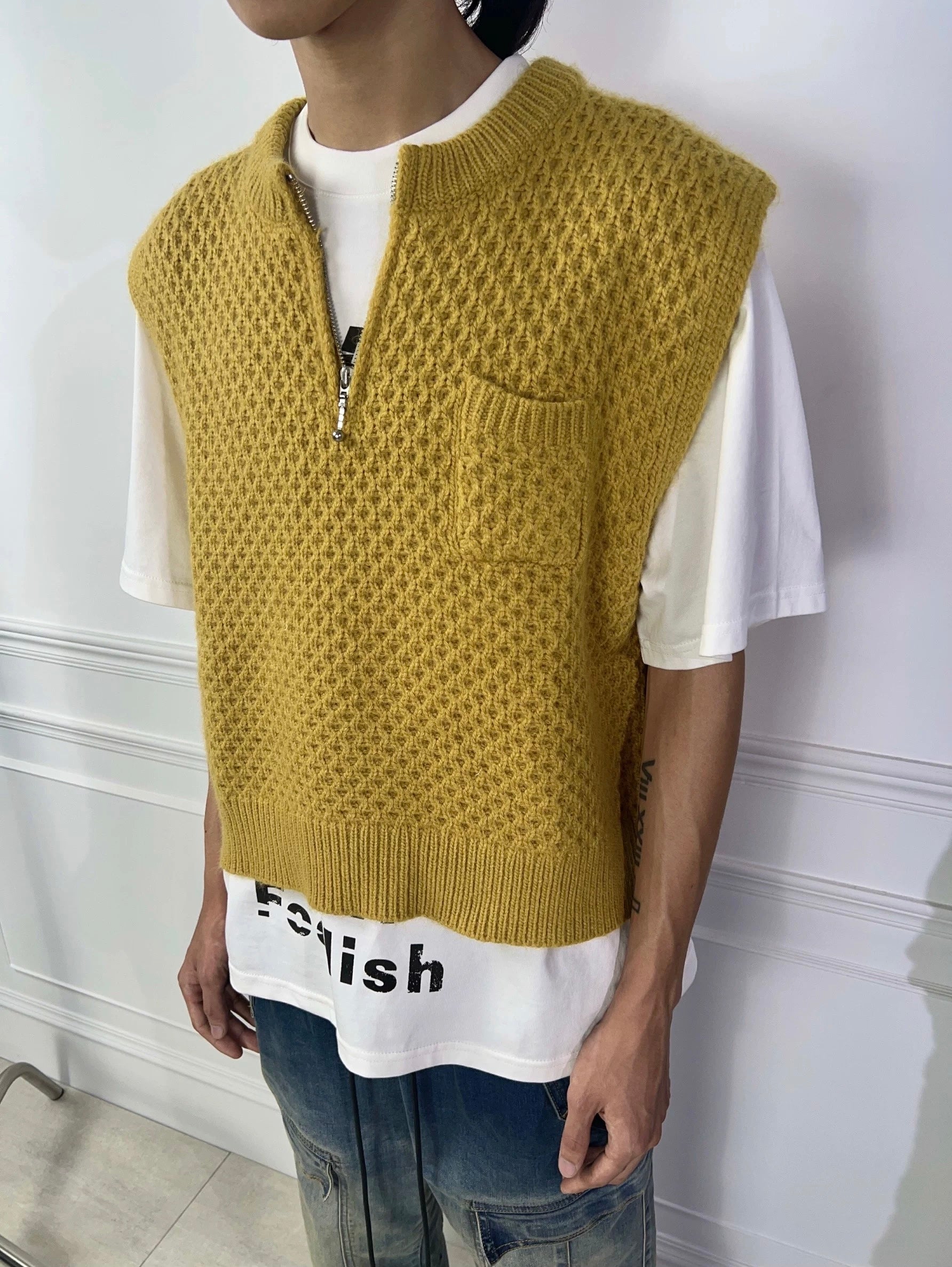 FDM Honeycomb Zip Knit Vest | Vintage9ja