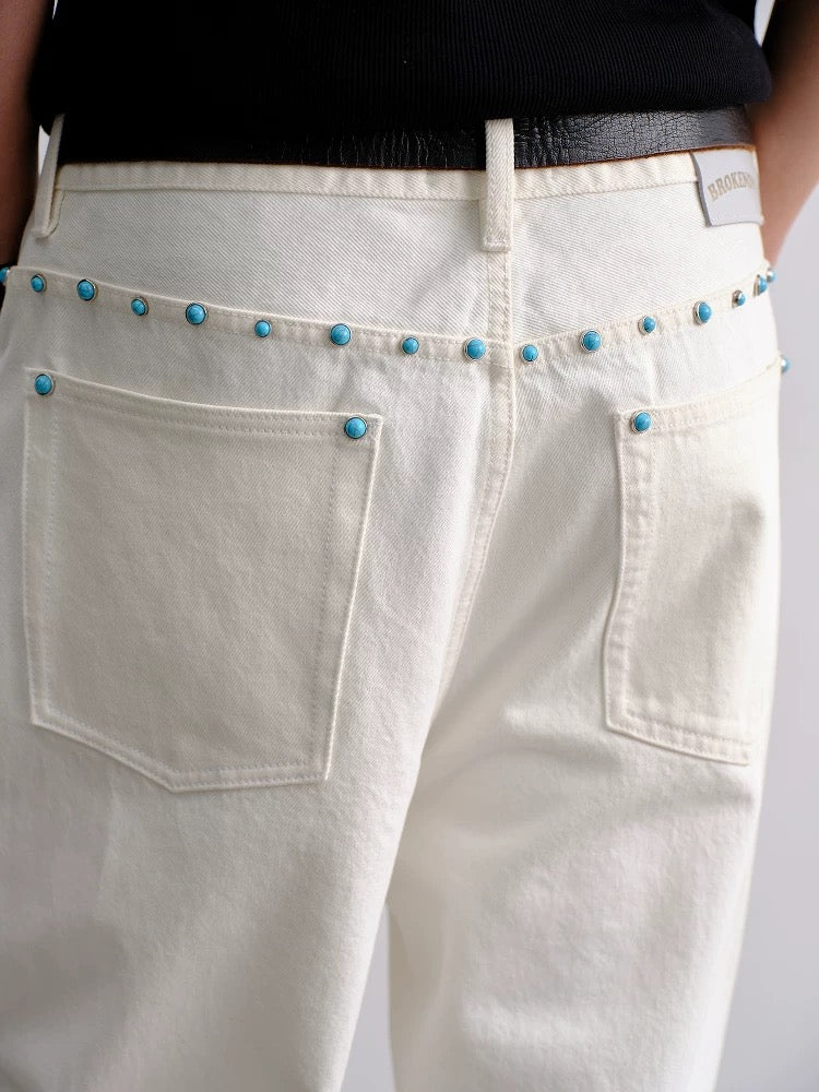 Brokenonyx Turquoise Embellished Jeans