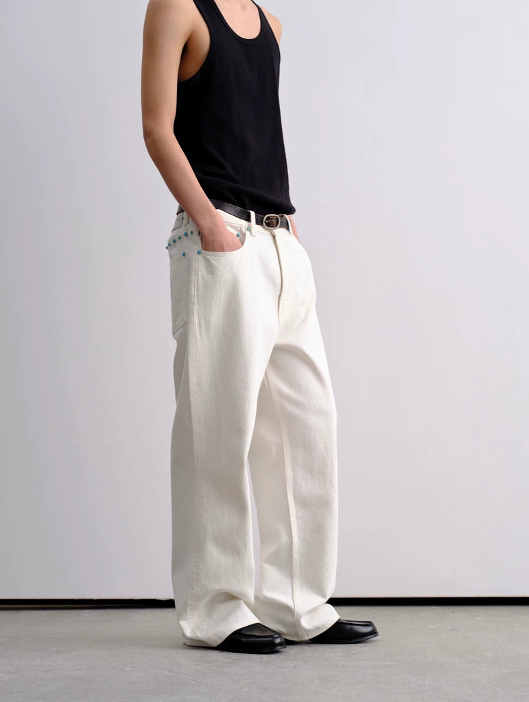 Brokenonyx Turquoise Embellished Jeans