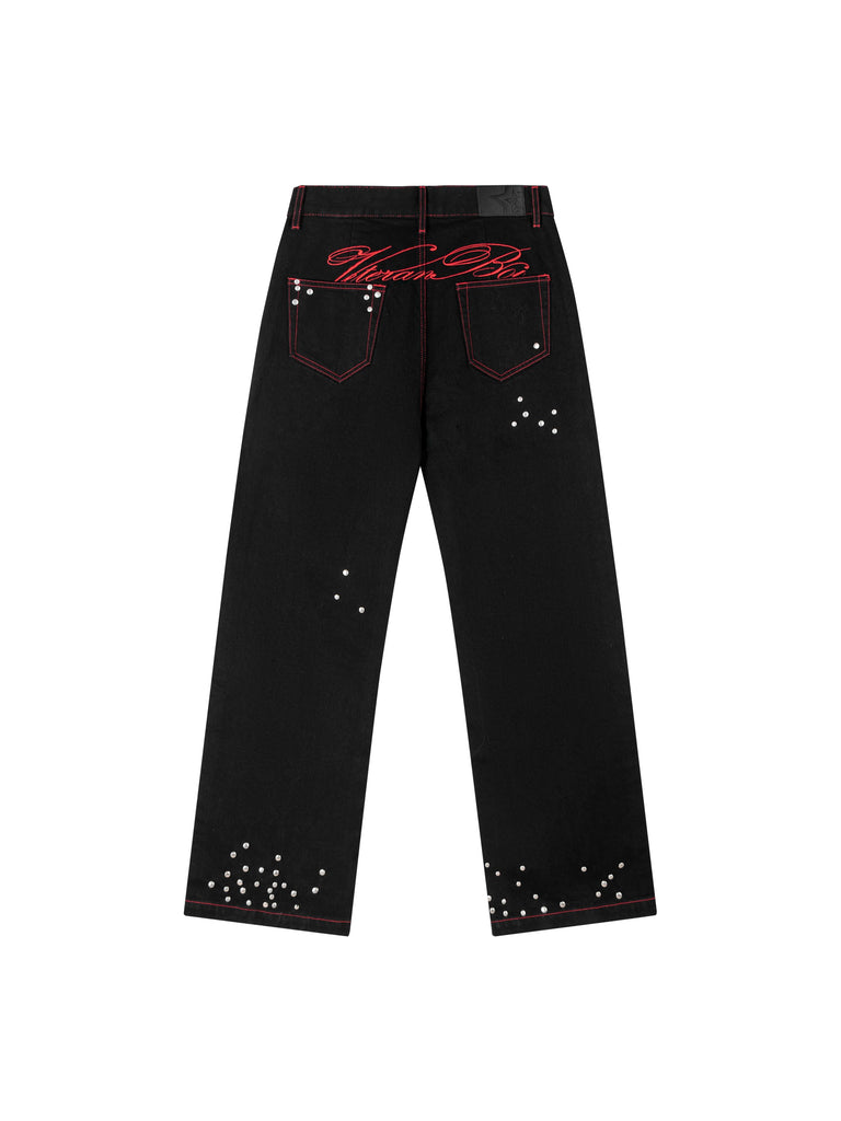 VETERANBOI Redstitch Studded Black Denim