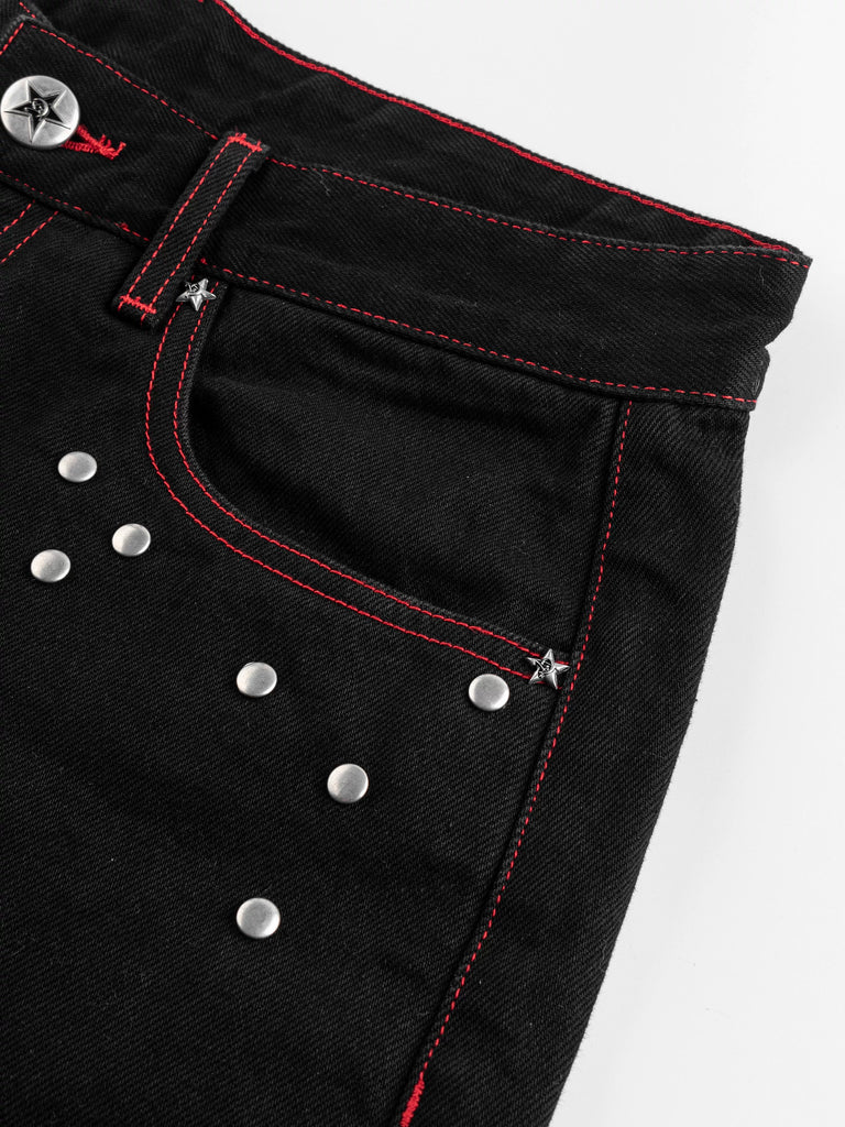VETERANBOI Redstitch Studded Black Denim