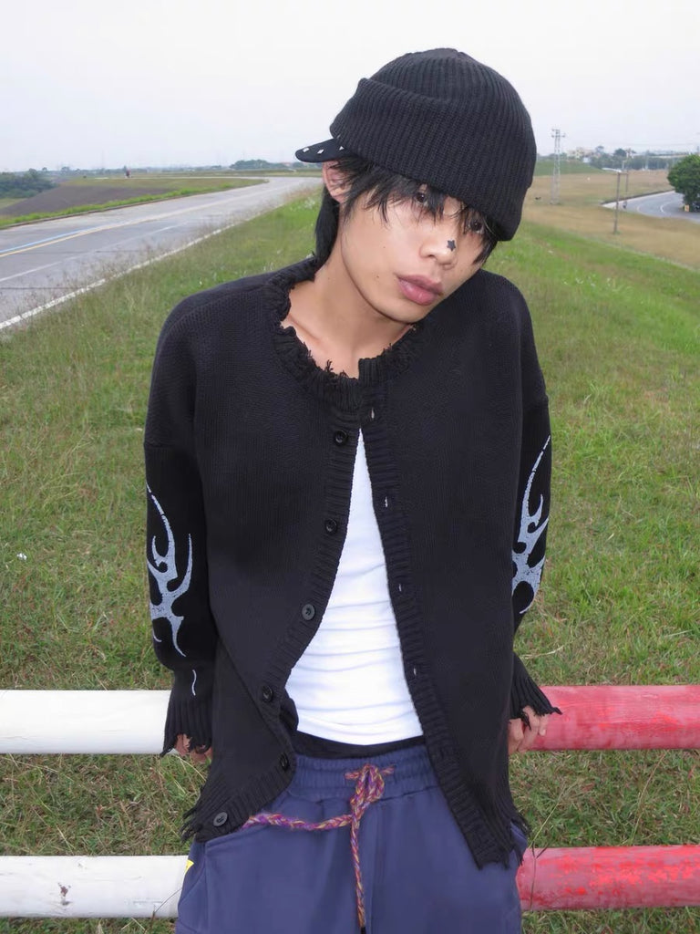 ANTIDOTE Gothic Distressed Knit Cardigan