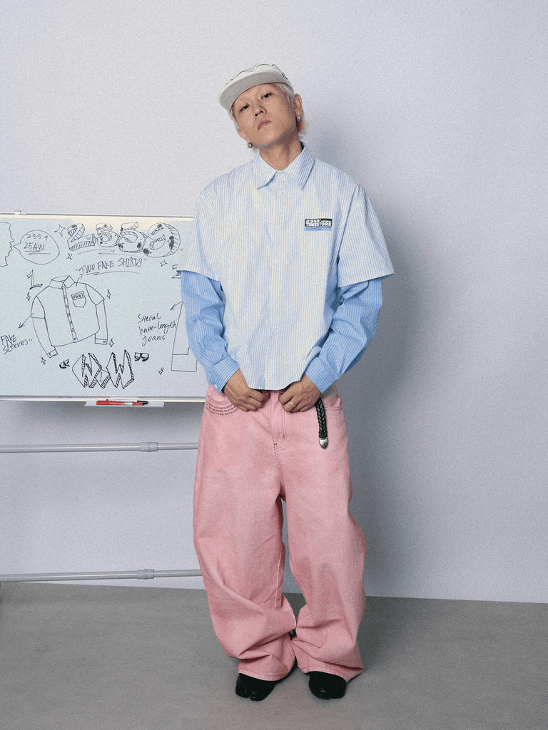 2359TIMES Dual-sleeve Hybrid Stripe Workshirt