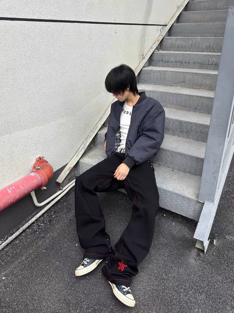 VETERANBOI Redstitch Studded Black Denim