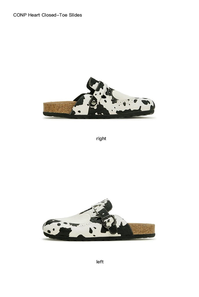 CONP HeartClosed Cow-Print Buckle Clogs