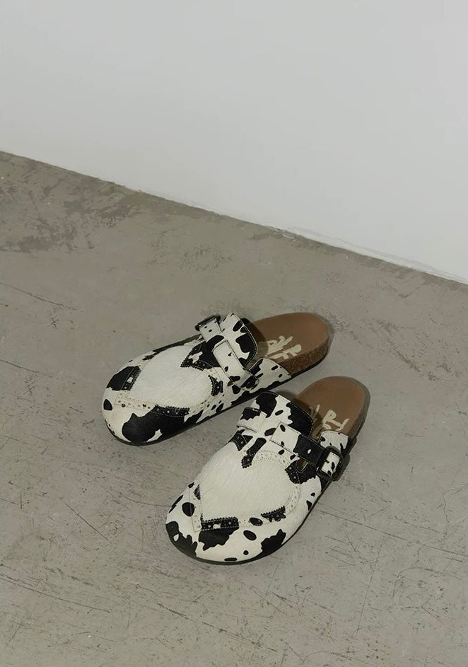 CONP HeartClosed Cow-Print Buckle Clogs