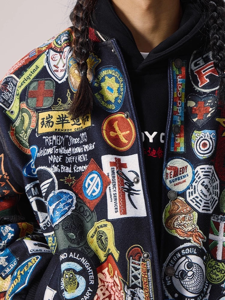 REMEDY Patchwork Chaos Varsity Jacket