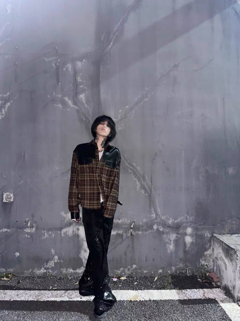 GROUPMAREK Plaid Leather Western Shirt