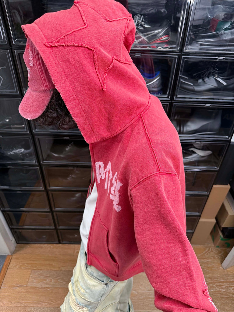 Mandarin Distressed Zip Hoodie