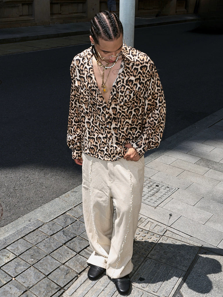 STEEPC Leopard Print Button-Up Shirt