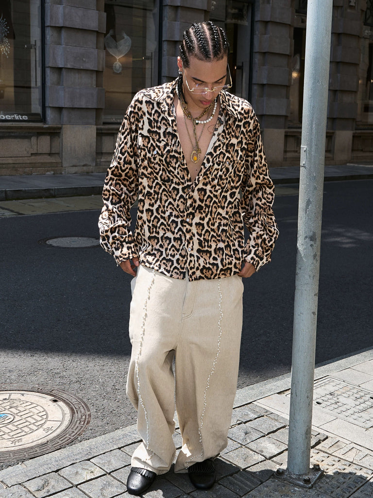 STEEPC Leopard Print Button-Up Shirt