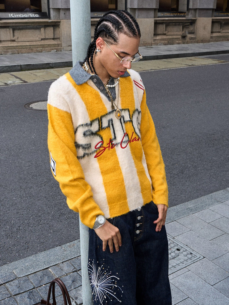 STEEPC Striped Knit Polo Sweater