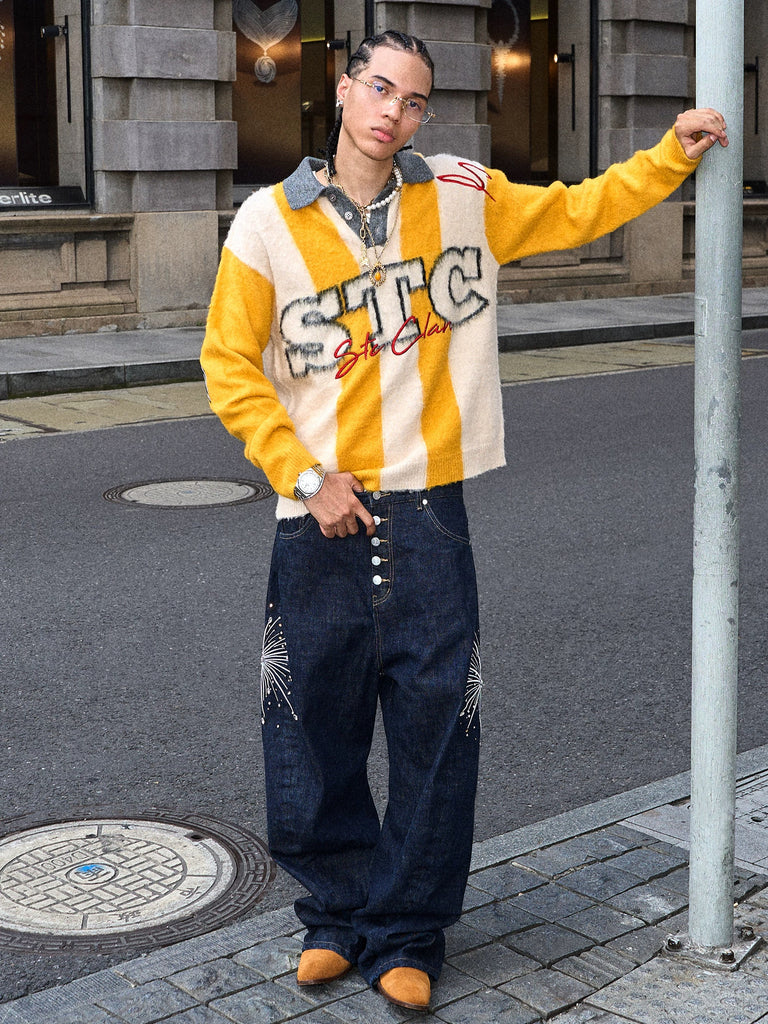 STEEPC Striped Knit Polo Sweater
