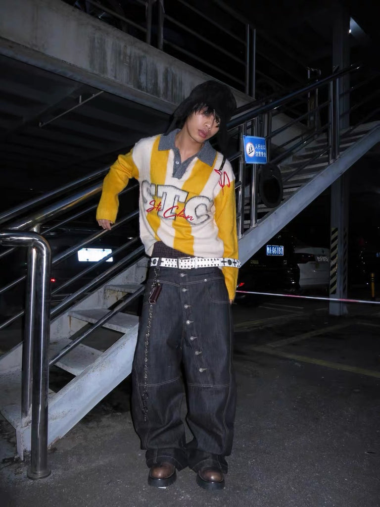 STEEPC Striped Knit Polo Sweater