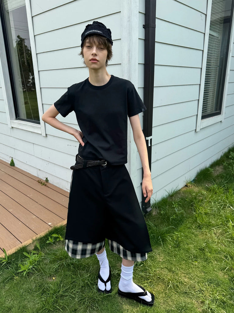 CasseSango Layered Plaid Shorts