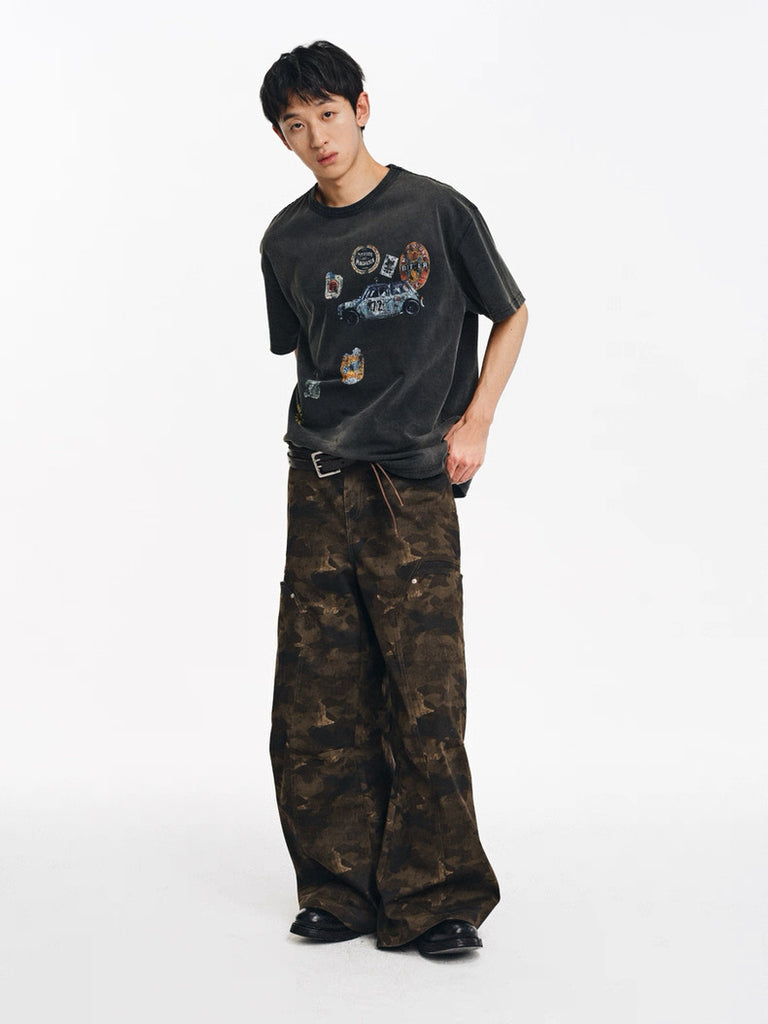 LIMPIDOCULUS Wide-leg Camo Cargos
