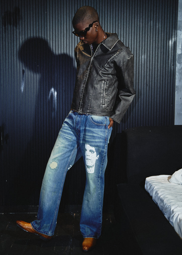 PSYCHO21 Rock Distressed Wide-Leg Denim