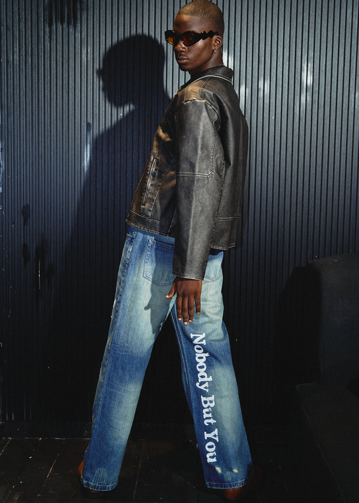 PSYCHO21 Rock Distressed Wide-Leg Denim