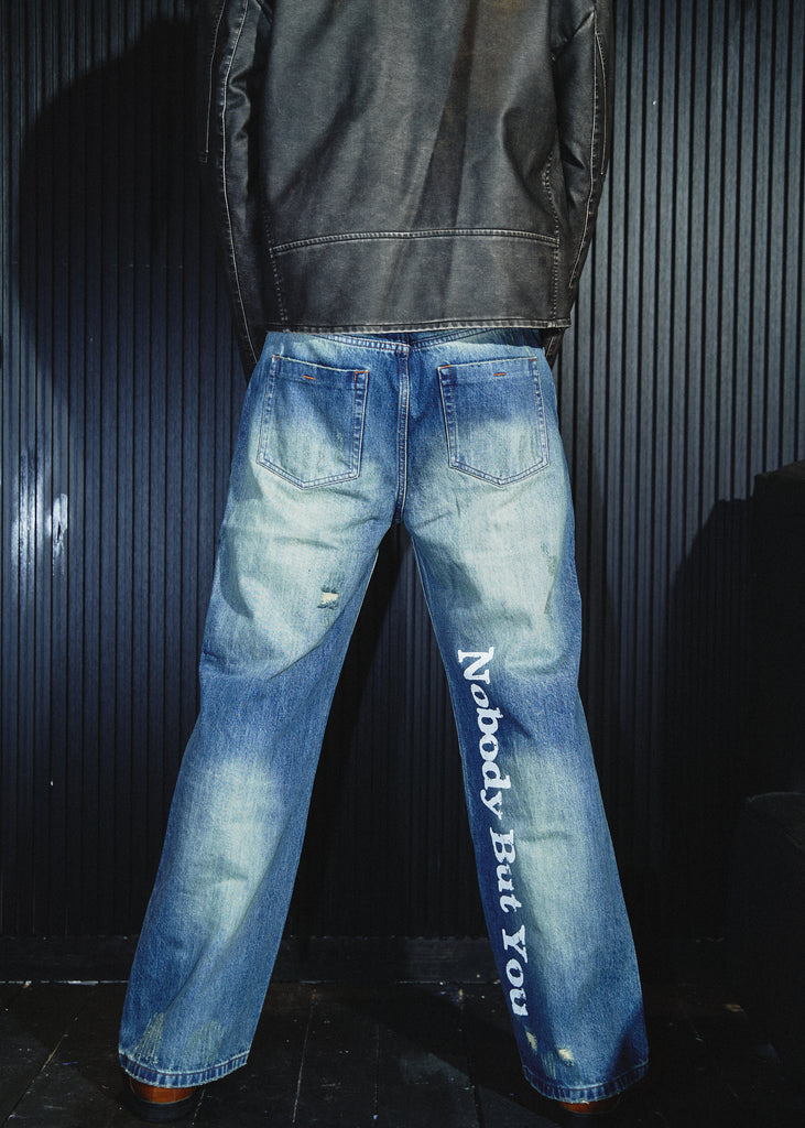 PSYCHO21 Rock Distressed Wide-Leg Denim